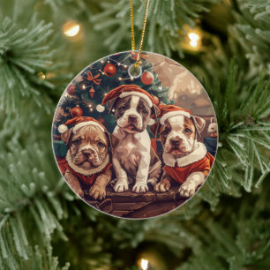 Décoration En Céramique Chiens Pit Bull Puppy de Noël
