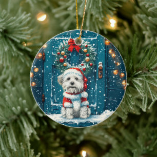 Décoration En Céramique Chiens Shih Tzu de Noël