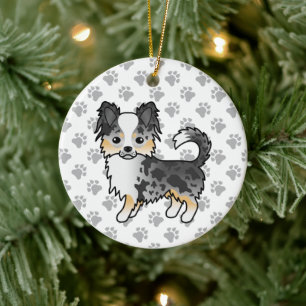 Décoration En Céramique Chihuahua à poil long Blue Merle Chien de dessin a