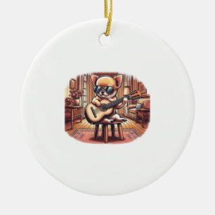 Décoration En Céramique Chihuahua Cool Joue de la Guitare Classique