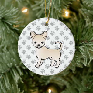 Décoration En Céramique Chihuahua de dessin animé à poil lisse crème et pa