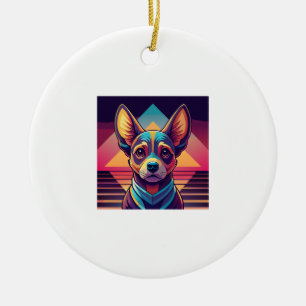 Décoration En Céramique Chihuahua néon rétro � Art de chien synthwave vibr