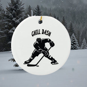Décoration En Céramique chill dash de noël joueur de hockey entraîneur