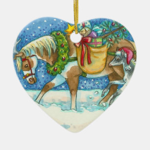 DÉCORATION EN CÉRAMIQUE CHINCOTEAGUE PONIES CHRISTMAS CHEVAUX SIGNÉ 2019