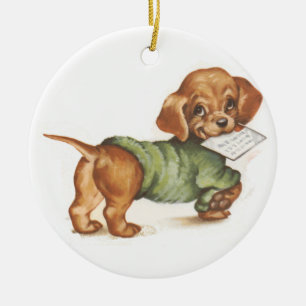 Décoration En Céramique Chiot de Dachshund avec lettre