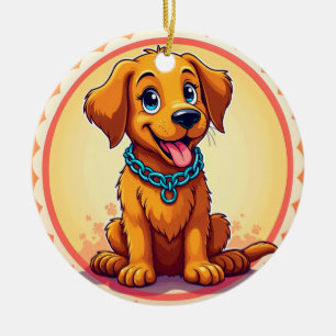 Décoration En Céramique Chiot de dessin animé mignon avec collier bleu