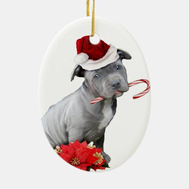 Décoration En Céramique Chiot de pitbull de Noël (Dos)