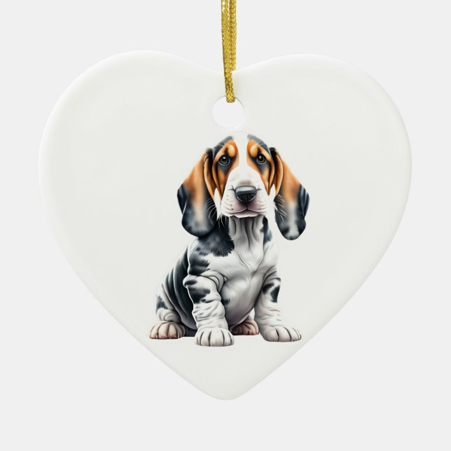 Décoration En Céramique Chiot de poche Basset personnalisé (Devant)
