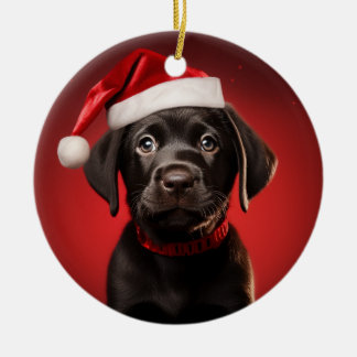 Décoration En Céramique Chiot du Black Lab à Santa Hat