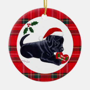 Décoration En Céramique Chiot noir de Noël personnalisé