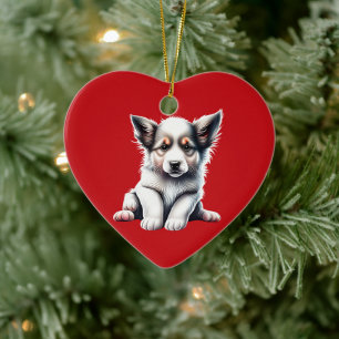 Décoration En Céramique Chiots Border Collie Personnalisés Noël Rouge