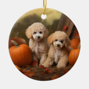 Décoration En Céramique Chiots Caniches Délice d'Automne Citrouille