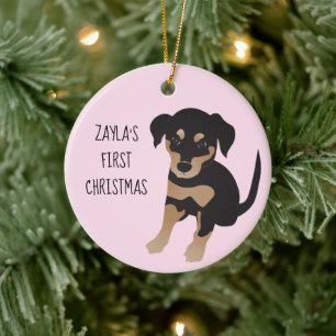 Décoration En Céramique Chiots De Noël Premier Chien De Noël Noir Et Bro