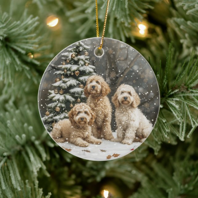 Décoration En Céramique Chiots Goldendoodle de Noël (Arbre)