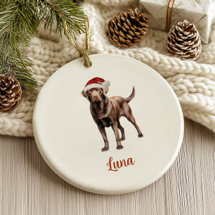 Décoration En Céramique Chocolat Lab Chien de Noël personnalisé