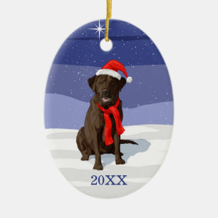 Décoration En Céramique Chocolat Labrador Retriever Santa Hat & Scarf