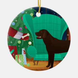 Décoration En Céramique Chocolate Lab Christmas Santa's Gift