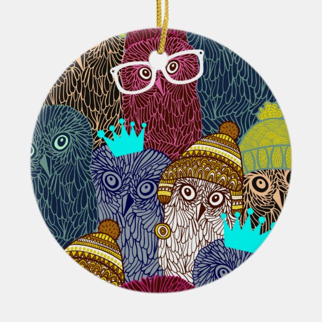 Décoration En Céramique Chouette dans la couronne (Devant)