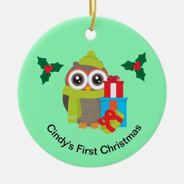 Décoration En Céramique Chouette de Noël (Devant)