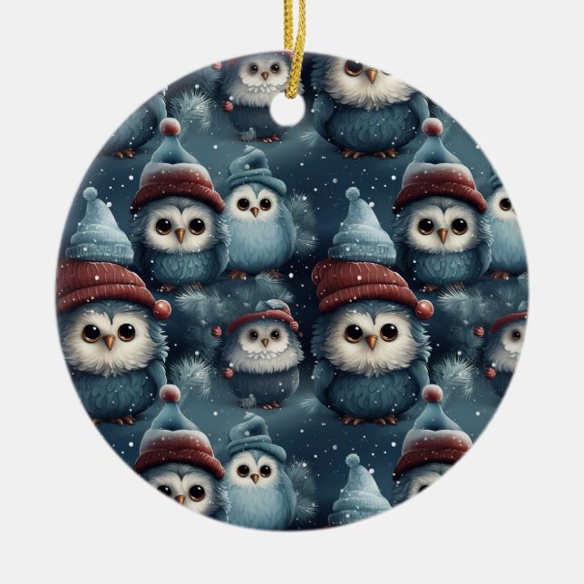 Décoration En Céramique Chouette de Noël (Devant)