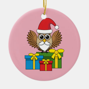 Décoration En Céramique Chouette du Père Noël avec présents