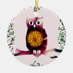 Décoration En Céramique Chouette, hibou Oiseau Floral Cercle d'Art Ornemen