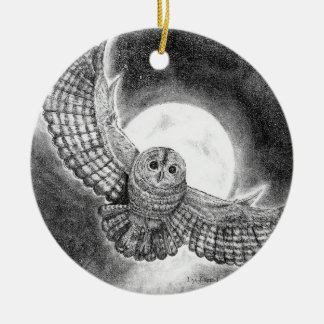 Décoration En Céramique Chouette volant sur une nuit éclairée par la lune