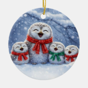 Décoration En Céramique Chouettes de Noël dans la neige Mignonnes