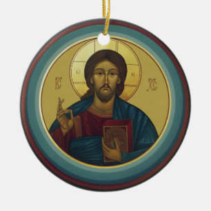 Décoration En Céramique Christ Pantocrator byzantin Mosaïque d'art ronde