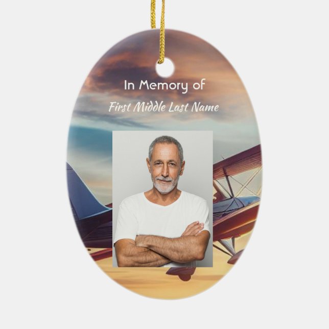 Décoration En Céramique Christian Memorial Pilot Airplane Flying Sunset (Dos)