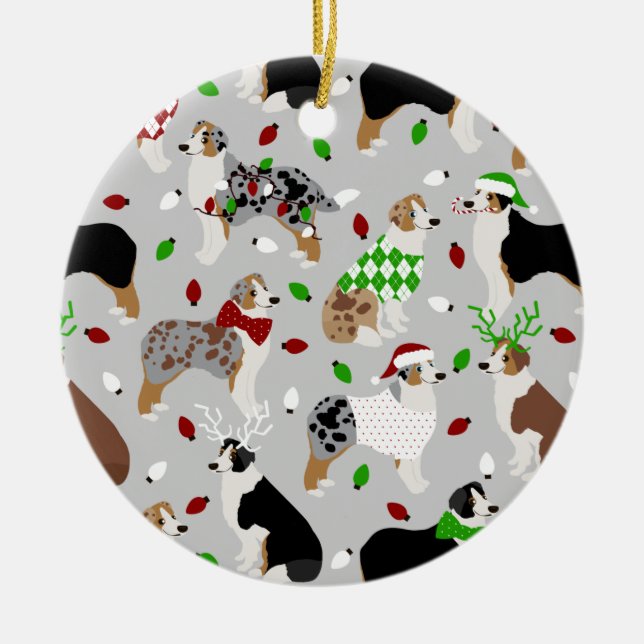 Décoration En Céramique Christmas Australian Shepherd Ceramic Ornament (Devant)
