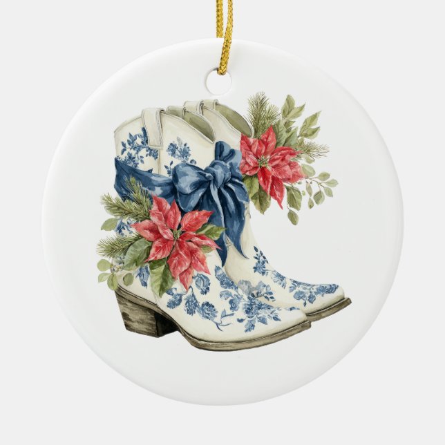 Décoration En Céramique Christmas Blue Chinoiserie Cowgirl Boots (Devant)