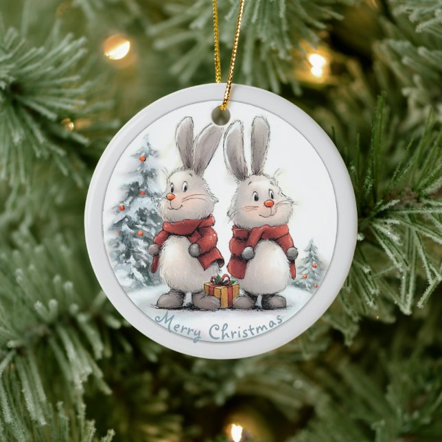 Décoration En Céramique Christmas Bunny and gift, personalized (Arbre)