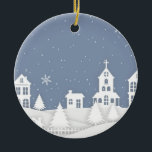 Décoration En Céramique Christmas Church Landscape<br><div class="desc">Design features a festive landscape of a snowy town with houses and a church.</div>