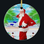 Décoration En Céramique Christmas Circle Ornament, Summer Beach Bum Santa<br><div class="desc">Noël Circle Ornement Quelque chose pour tout le monde offre des articles personnalisés customisés spécialement pour vous conçu pour améliorer la beauté de votre maison ou d'un être cher. Ce décor de cercle de Noël unique impressionne vos amis et votre famille. Les gens aiment boire leur chocolat chaud préféré ou...</div>