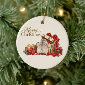 Décoration En Céramique Christmas Hamster Exploring Gifts Ornament