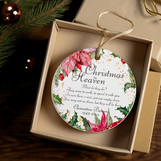 Décoration En Céramique Christmas In Heaven Poinsettia Gold Memorial Photo (Christmas In Heaven Poinsettia Gold Spatter Memorial Photo Ceramic Ornament)