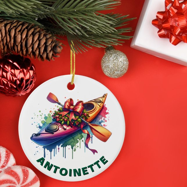 Décoration En Céramique Christmas Kayak Nom personnalisé (Créateur téléchargé)