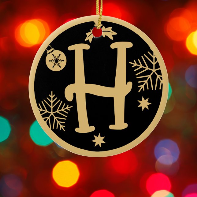 Décoration En Céramique Christmas Monogram Letter H Gold Black (Créateur téléchargé)