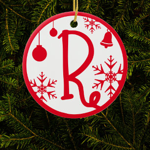 Décoration En Céramique Christmas Monogram Letter R Red White