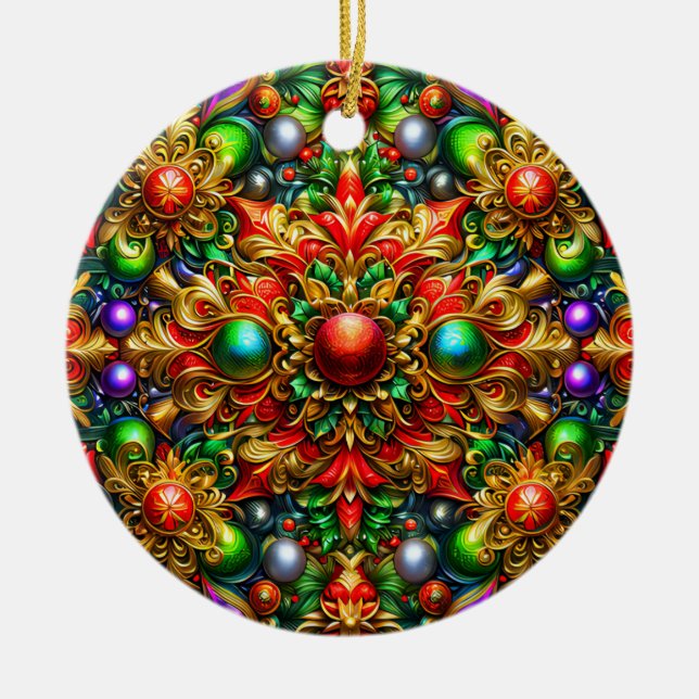 Décoration En Céramique CHRISTMAS Pattern Red Purple Gold Green 3D ~ (Devant)
