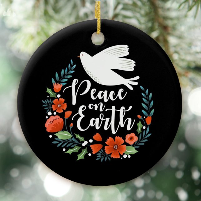 Décoration En Céramique Christmas Peace on Earth Script (An elegant Christmas ornament with the words, Peace on Earth.)
