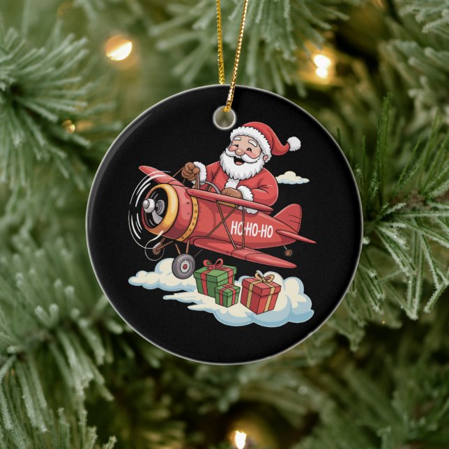 Décoration En Céramique Christmas Santa Claus Pilot Flying Airplane Gift (Arbre)