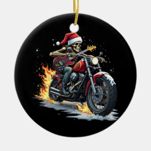 Décoration En Céramique Christmas Skeleton Biker Rock Music Flèche Père No