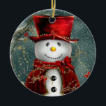 Décoration En Céramique Christmas Snowman<br><div class="desc">Noël Snowman Apportez beaucoup plus de joie de vacances à votre arbre avec un ornement céramique personnalisé. Ajoutez vos photos préférées,  images et messages personnels sur les 2 faces de l'ornement. Un brin de fil doré permet d'afficher ce magnifique souvenir facilement.</div>