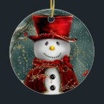Décoration En Céramique Christmas Snowman<br><div class="desc">Noël Snowman Apportez beaucoup plus de joie de vacances à votre arbre avec un ornement céramique personnalisé. Ajoutez vos photos préférées,  images et messages personnels sur les 2 faces de l'ornement. Un brin de fil doré permet d'afficher ce magnifique souvenir facilement.</div>