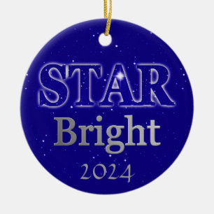 Décoration En Céramique Christmas Star Word Art Deep Blue and Silver