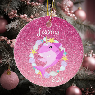 Décoration En Céramique Christmas Unicorn Pink Shark Glitter Custom
