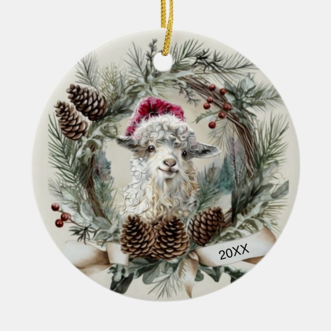 Décoration En Céramique Christmas Wreath Angora Goat  (Devant)