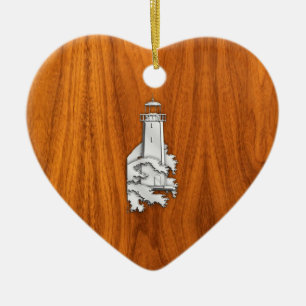 Décoration En Céramique Chrome Style Lighthouse on Teak Wood Decor